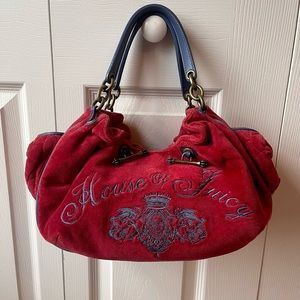 Vintage Y2K juicy couture burgundy maroon velour velvet bag blue embroidery
